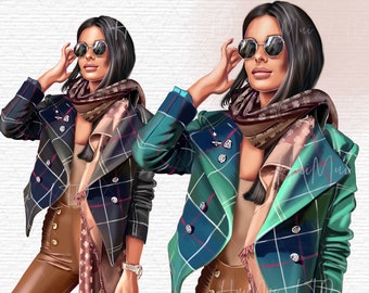 Süße Mädchen Clipart, Winter Clipart, Mode Illustration, Herbst Clipart, Fashion Girl mit Mantel, PNG für Planer Dekoration, Kommerzielle Nutzung