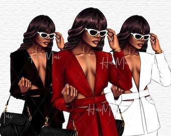 Elegante mujer negra Clip Art Mujer afroamericana Clipart PNG Planificador Art Journal Cubre Boss Girl Life Graphics Sublimation Graphics archivo