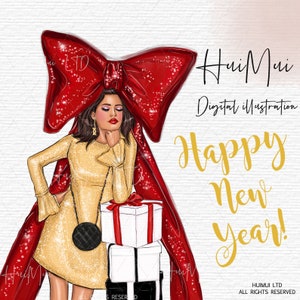 New Year 2022 Clipart, Christmas fashion girl clip art, Planner girl clip art Christmas elements, Winter Clipart PNG