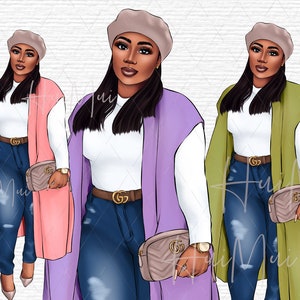 Curvy girl clipart plus size women clipart Jeans Girl Clipart African American clipart Afro girls clipart digital PNG file black curvy woman