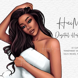 Clipart del salone di bellezza afroamericano Glam Girl Spa Rilassamento Ragazza nera Magica PNG Donna glamour Illustrazione Dea Clipart Cura di sé
