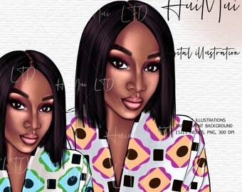 African American Clipart, Black Women, Fashion Girl Clipart, Digital Planner Sticker, Afro Girls Clipart, Afrikanische Frauen Illustration