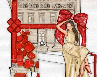 Clip art della ragazza di moda di Natale, Scena di Natale, Clipart della ragazza planner, Clipart invernale PNG, Illustrazione della ragazza Glam PNG