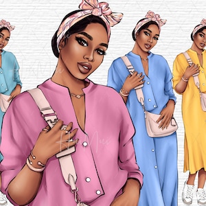 Fashion illustration, African American Clipart, Fashion Girl Clipart, Black Girl Magic Clipart, Black Woman PNG