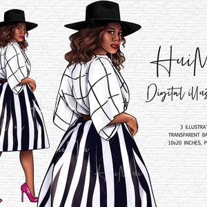 Black Girl Boss Clipart, Curvy Girl Clipart, African American Fashion Plus Size Clipart, Black Woman Clipart, Fashion Planner Clipart