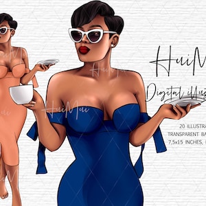 Woman Digital Illustration for planner dashboards covers, Fashion Clipart, Woman Clipart, Black woman illustration, Black Girl Digital PNG