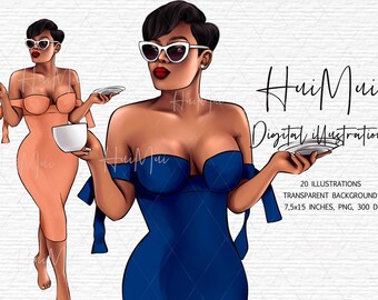Woman Digital Illustration for planner dashboards covers, Fashion Clipart, Woman Clipart, Black woman illustration, Black Girl Digital PNG