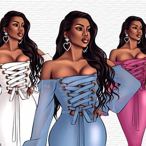 Dark Skin Fashion illustration clipart, Summer tshirt designs, Black woman png, Black girl png, Black woman clipart