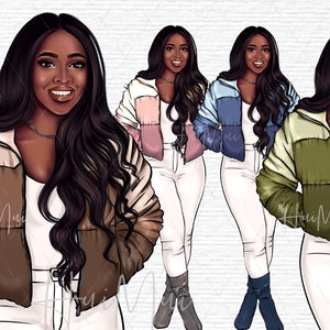 Black Woman Clip Art Fashionable Clip Art Clip Art for Black Women PNG Black Girl Digital Sticker Black Woman Digital Planner Stickers fall