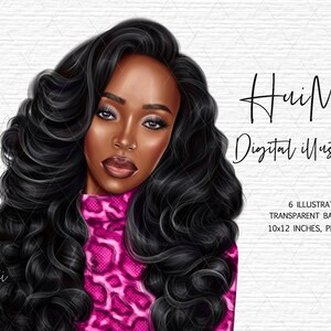 May include: Digital illustration of a woman with long, black curly hair wearing a pink and black leopard print top. The image is set against a white brick background.