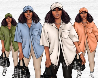 Fashion clipart planner woman for printable stickers clip art for planners covers beautiful black diva digital download Casual girl PNG file