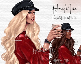 Herbst Clipart, Herbst, Fashion Girl Clipart, Fashion Illustration, Afro American Clipart, Afro Girls Clipart, Mode Clipart