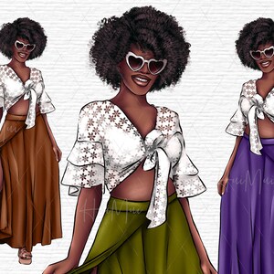 Fashion girl clipart Natuarl Short Hairstyle girl Clipart commercial use fashion illustration clipart for planner with beautiful black diva