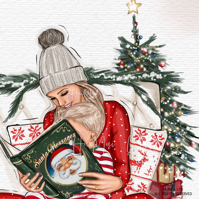 Mother and Son Clipart Christmas Clipart Santa Clipart - Etsy