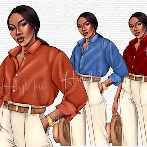 Clipart Fashion Planner, Cyfrowa ilustracja kobiety afrykańskiej, Afroamerykanki png, clipart dziewczyny, Clipart Afryki, Rysunek Procreate