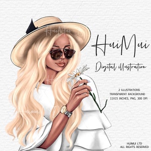 Daisy clipart flowers clip art daisies Fashion illustration planner stickers supplies Fashion girl African American digital clipart