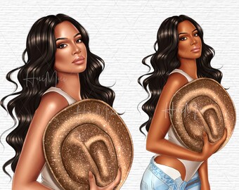Fashion girl clipart, Denim girl clipart, spring clipart, African American clipart, Afro girls clipart, planner clipart instant download