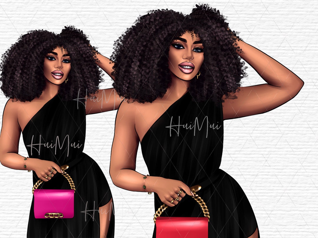 Black Girl Boss Dress Clipart Boss Babe PNG Black Woman Curly Hair ...