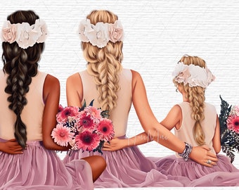 Mom clipart, Mother’s Day clipart, mother daughters clipart, family clipart, children clipart, Mum and little girl, children clipart PNG