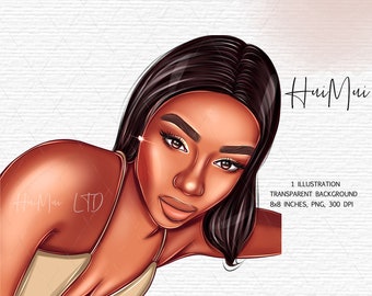 Pegatinas de planificador digital, imágenes prediseñadas de niña negra, imágenes prediseñadas de moda, imágenes prediseñadas PNG, pegatinas digitales, linda mujer afroamericana