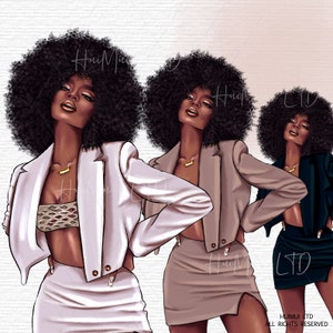Donna afro png Black Girl Magic Fashion donne clipart Carino afroamericano scrapbook pianificazione digitale forniture pianificatore adesivo kit