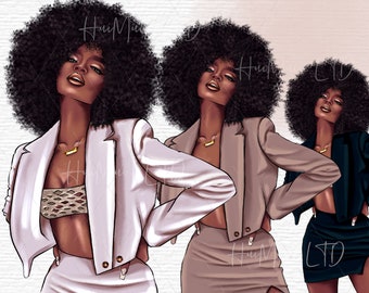 Afro kvinna png Svart flicka magi mode kvinnor clipart söt afroamerikansk scrapbook digital planeringsmaterial planer sticker kit