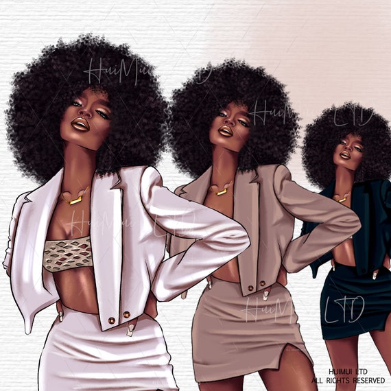 Afro woman png Black Girl Magic Fashion women clipart Cute African American scrapbook digital planning supplies planner sticker kit