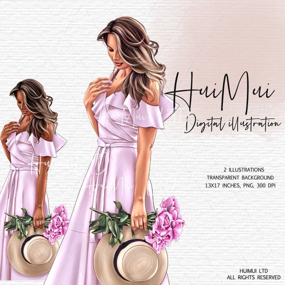 Clipart de verano Mujer con vestido rosa Dibujo de peonías - Etsy España Clipart de verano Mujer con vestido rosa Dibujo de peonías - Etsy España