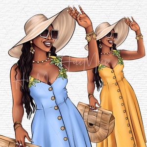Ethnische Vielfalt Afroamerikaner Sommer Clipart Black Woman Beachwear Mode Lebendige Illustration DIY Handwerk Digital Art Instant Download