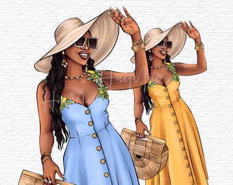 Ethnic Diversity African American Summer Clipart Black Woman Beachwear Fashion Vibrant Illustration DIY Crafts Digital Art Instant Download