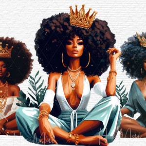 Melanin Queen Clipart Black Girl Magic PNG African American Woman with crown Clip art Transparent Fashion Girl Clipart Lady Boss Sublimation