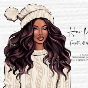 Cozy Sweater Weather Digital Illustration Winter Girl Clipart Fashion Drawing PNG Digital Download Commercial Use December January Clipart