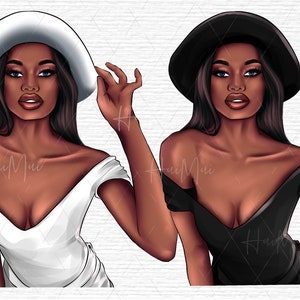 Black Woman Clipart Commercial Use, Hand Drawn Sticker Graphics, Fashion Girl Clipart, Spring Summer Fall  Planner Cover Stationery Designs