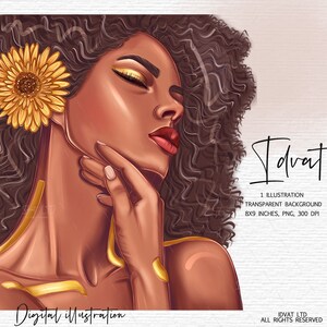 Black Woman Art, Dark Skin Girl Clipart, Clipart, Afroamericano, Stampa murale, Download digitale, Clipart di moda, Illustrazione afro