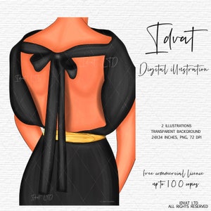 Designer clipart Dress Clip Art Back view dress PNG Fashion girl Clipart Black dress illustration Cute PNG Clipart for Planner Stickers