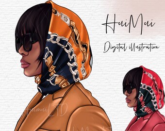 Schwarze Frau Clipart kommerzielle Nutzung, Handgezeichnete Sticker Grafiken, Fashion Girl Clipart, Herbst Herbst Planer Cover Briefpapier Designs