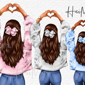 Cute girl with pink blue purple ribbon, Fashion illustration, PNG File for Wall Art Print Download, Printable Art, Planner stickers art