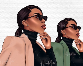 Black girl clipart, Black woman clipart, Office Fashion girl clipart, Curvy girl clipart, African American planner cover,Printable Stickers