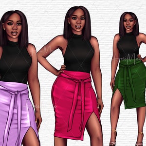 Woman clipart, Girl boss clipart, Black girl clipart, Fashion girl clipart, Fall PNG, African American clipart, Fashion clipart illustration