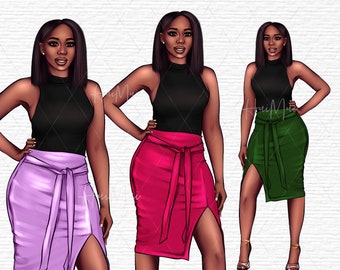 Woman clipart, Girl boss clipart, Black girl clipart, Fashion girl clipart, Fall PNG, African American clipart, Fashion clipart illustration