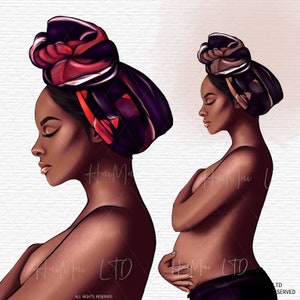 Pregnant Black Woman Clipart, Pregnancy Clipart, Maternity clipart, Nursery, Mother clipart, African American Mom Baby clipart, Mom to be