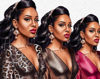 Imágenes prediseñadas de niña negra, imágenes prediseñadas afroamericanas, ilustración de moda, pegatinas de planificador digital, mujer linda, imágenes prediseñadas de niñas afro, mujeres negras