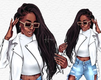 Fashion girl clipart, printable stickers, Printable clipart, fashion illustration clipart, clipart for planner with beautiful black divas