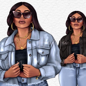 Jeans Mädchen Clipart, Jeans Girl Clipart, Curvy Girl Clipart, Fashion Girl Clipart PNG, Afro American Clipart, Afro Girls Clipart