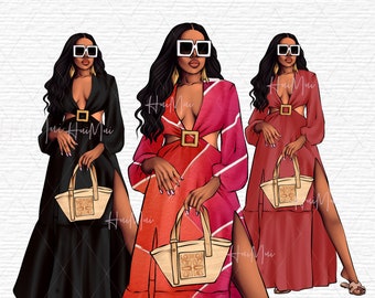 Ethnic Diversity African American Summer Clipart Black Woman Beachwear Fashion Vibrant Illustration DIY Crafts Digital Art Instant Download