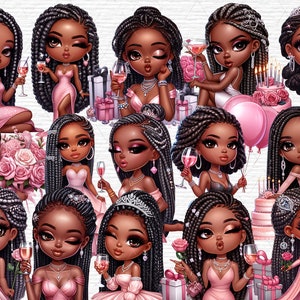 Chibi doll clipart bundle Chibi clipart Birthday Party clipart Birthday girl clipart Chibi Bundle Cute girl celebration for Planner Stickers