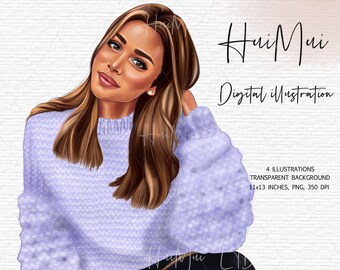 Süße Mädchen Clipart, Fashion Girl Clipart, Planer Mädchen Clipart, Fashion Girl png, Fashion Illustration, Print on demand Grafik