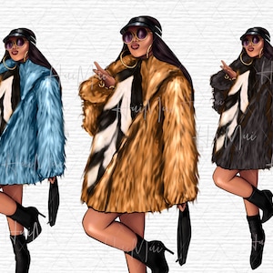 Winter Fashion Girl Clipart Woman with winter coat Clip Art Winter Clip Art Watercolor Holiday clip art Happy planner stickers Snowing PNG