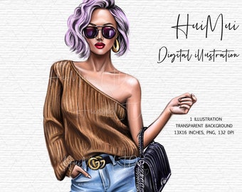 Fashion Girl Clipart, aquarela Girl Clipart, ilustração de outono, Planner Girl, Fashion, download instantâneo, arquivo PNG para download