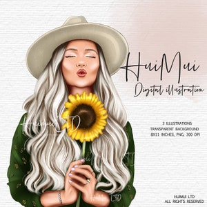 Sunflowers clipart Girl with sunflower Clip Art Fashion woman with flowers Sunflower Girl Watercolor Clipart Summer planner clipart Yellow